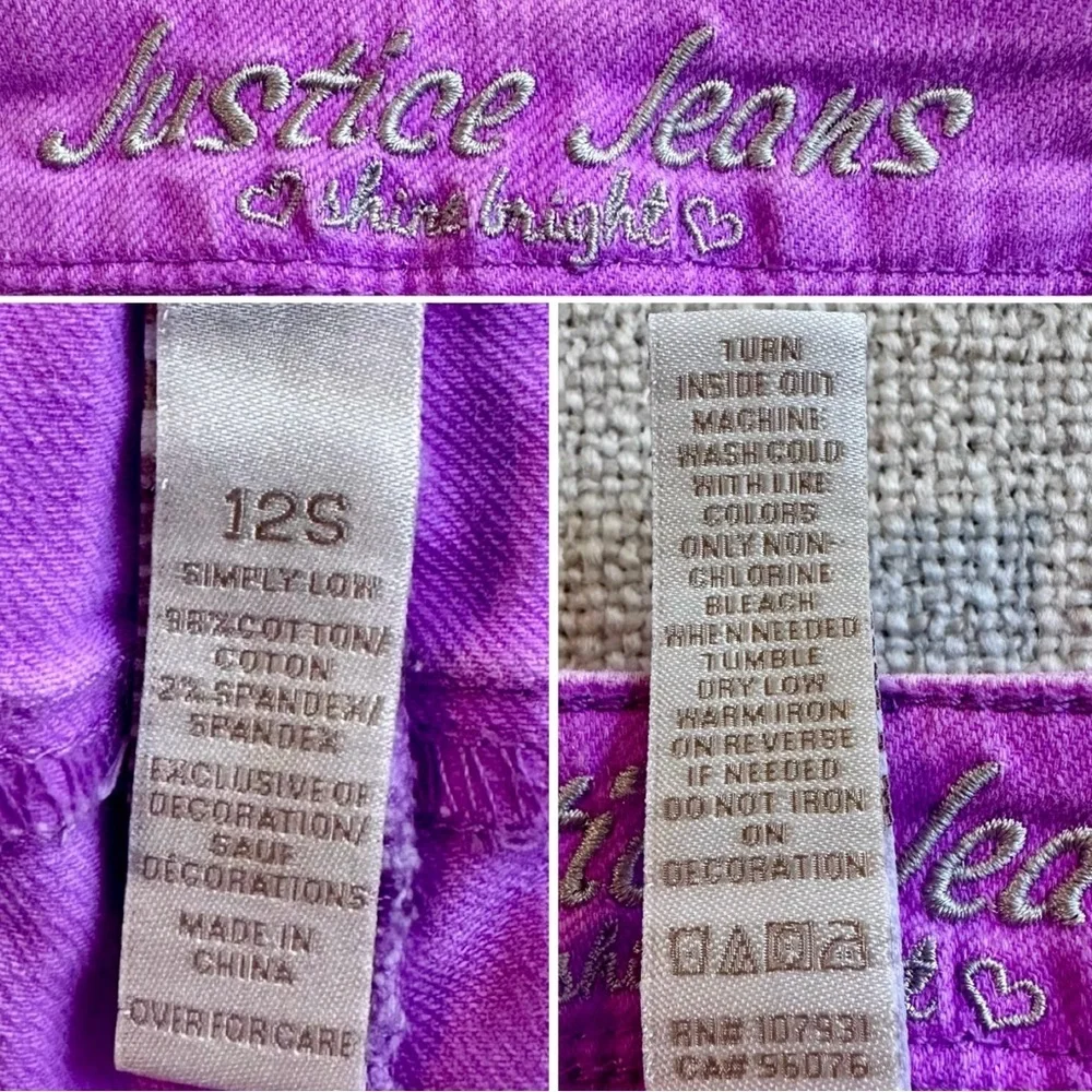 2-pair JUSTICE & ARIZONA Jeans Lilac Shine Bright Straight Stretch Girl 12 SLIM